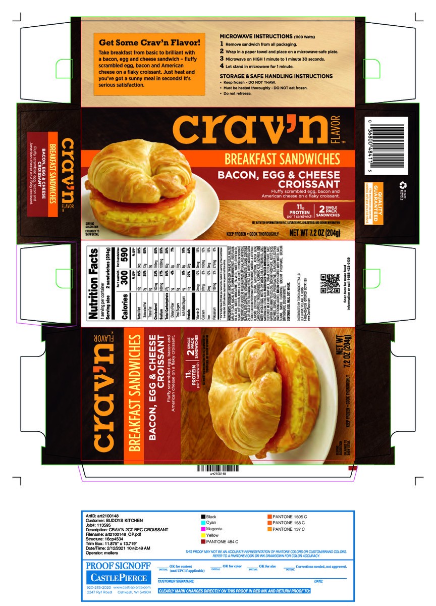 slide 12 of 18, Crav'n Flavor Bacon, Egg & Cheese Croissant Breakfast Sandwiches Single Pack 2 ea, 7.2 oz