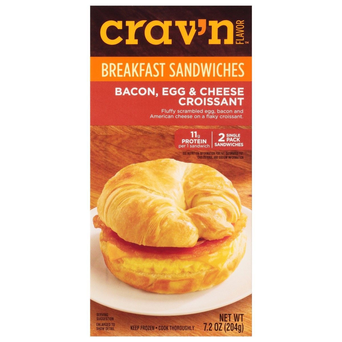 slide 2 of 18, Crav'n Flavor Bacon, Egg & Cheese Croissant Breakfast Sandwiches Single Pack 2 ea, 7.2 oz