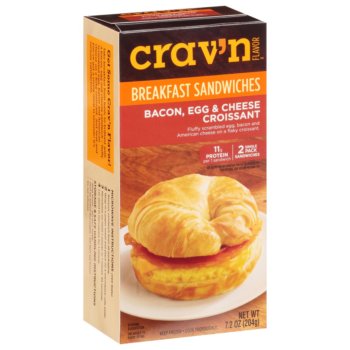 slide 9 of 18, Crav'n Flavor Bacon, Egg & Cheese Croissant Breakfast Sandwiches Single Pack 2 ea, 7.2 oz