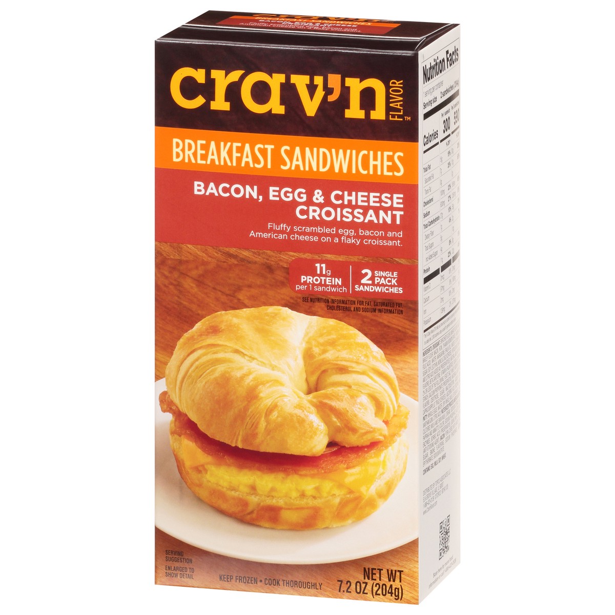 slide 8 of 18, Crav'n Flavor Bacon, Egg & Cheese Croissant Breakfast Sandwiches Single Pack 2 ea, 7.2 oz