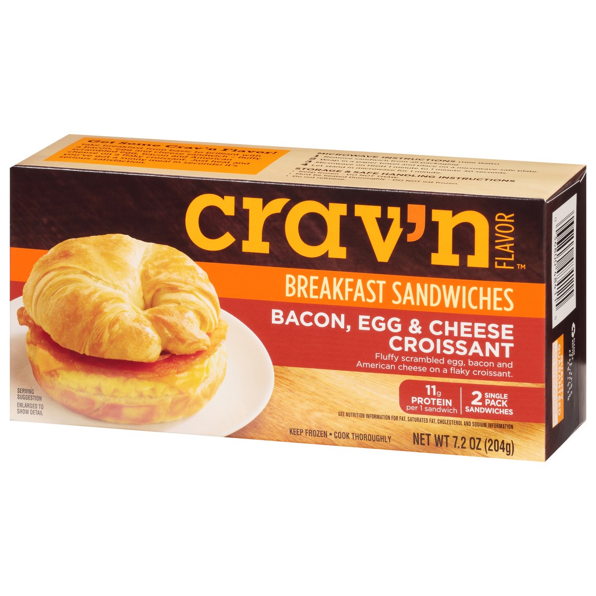 slide 7 of 18, Crav'n Flavor Bacon, Egg & Cheese Croissant Breakfast Sandwiches Single Pack 2 ea, 7.2 oz