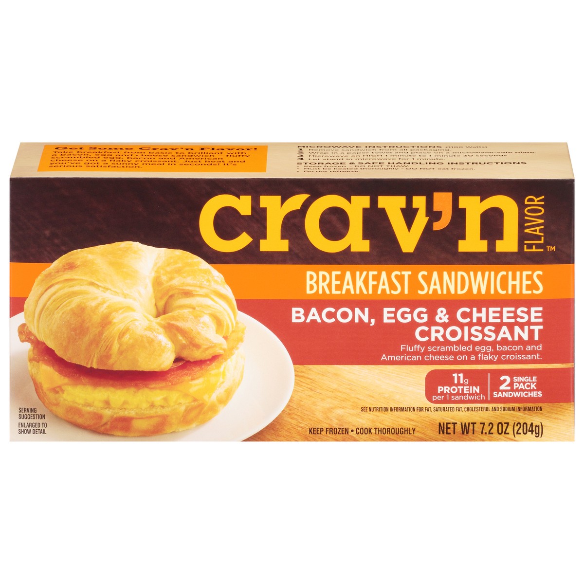 slide 14 of 18, Crav'n Flavor Bacon, Egg & Cheese Croissant Breakfast Sandwiches Single Pack 2 ea, 7.2 oz