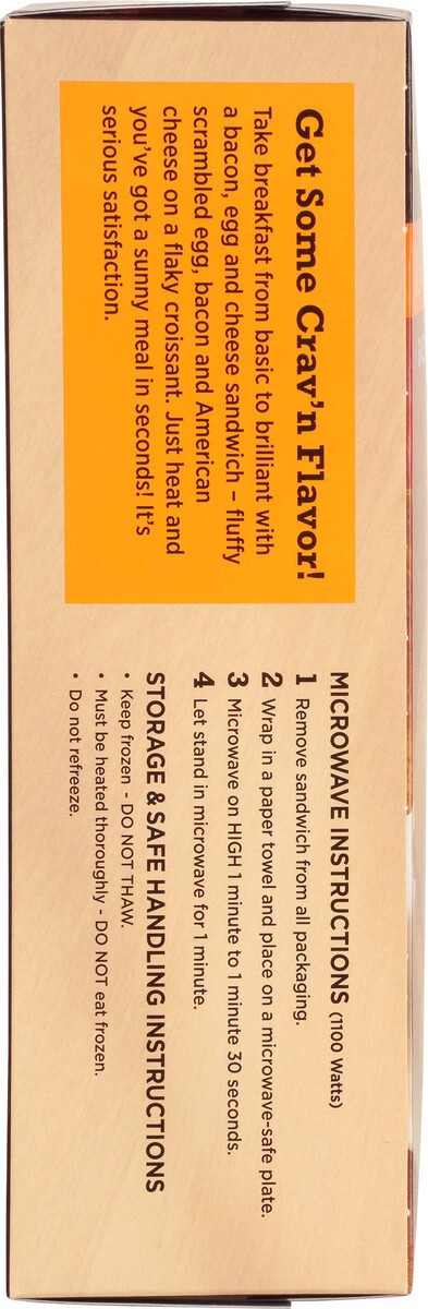 slide 13 of 18, Crav'n Flavor Bacon, Egg & Cheese Croissant Breakfast Sandwiches Single Pack 2 ea, 7.2 oz