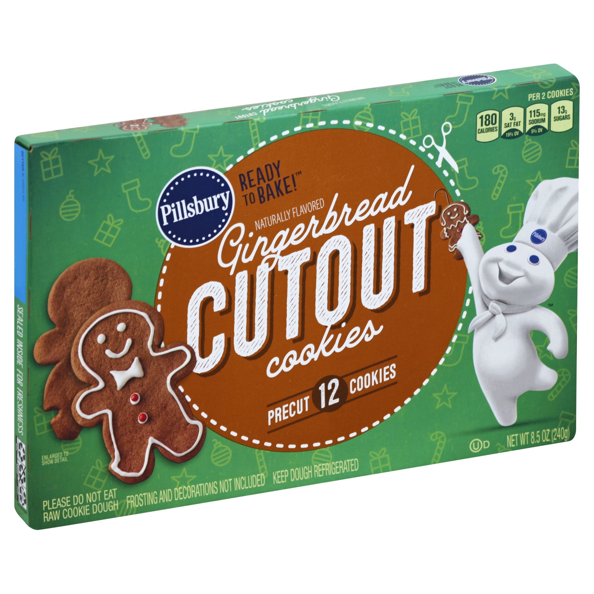 slide 1 of 1, Pillsbury Ready To Bake Naturally Flavored Gingerbread Cutout Cookies, 12 ct