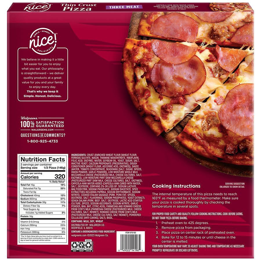 slide 3 of 5, Nice! Thin Crust Pizza Three Meat, 15.5 oz