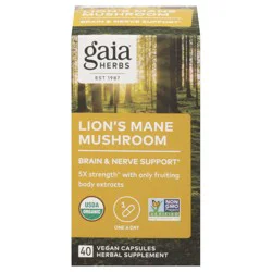 Gaia Herbs Lion's Mane Mushroom Brain and Nerve Support Supplements, 40 Vegan Capsules
