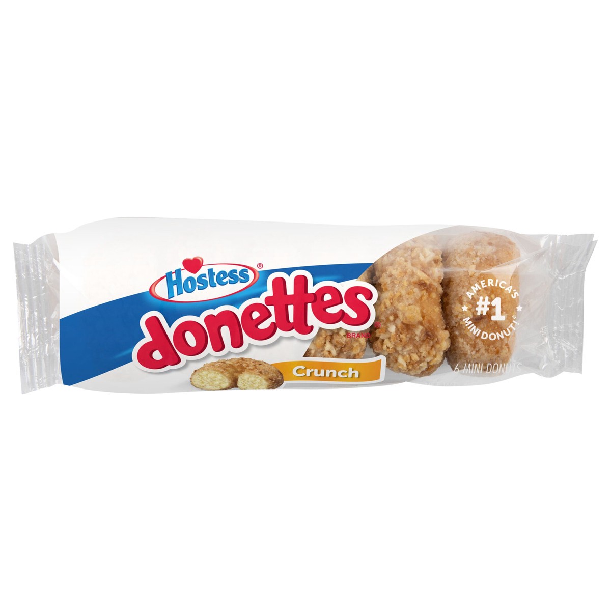 slide 1 of 11, HOSTESS Crunch DONETTES Donuts Single Serve, 6 Count, 4 oz, 6 ct