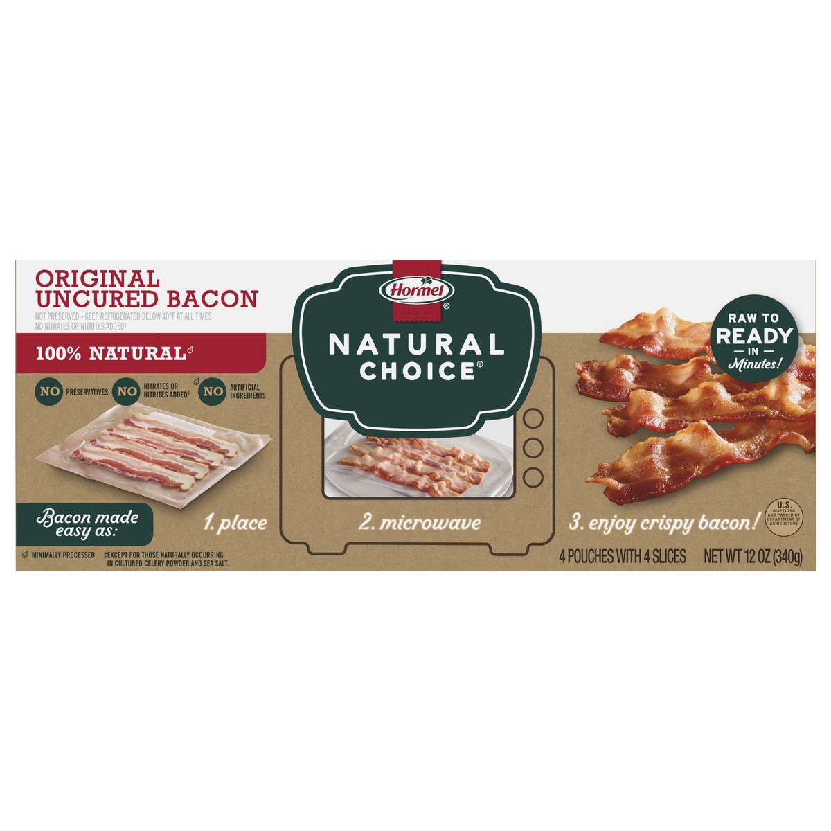 slide 1 of 3, Hormel Natural Choice Microwave Ready Bacon, 4 ct