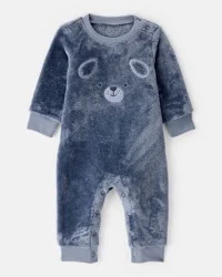Carter's Baby Boy Dog Velour Long-Sleeve Snug Fit Jumpsuit - Blue Navy 24M
