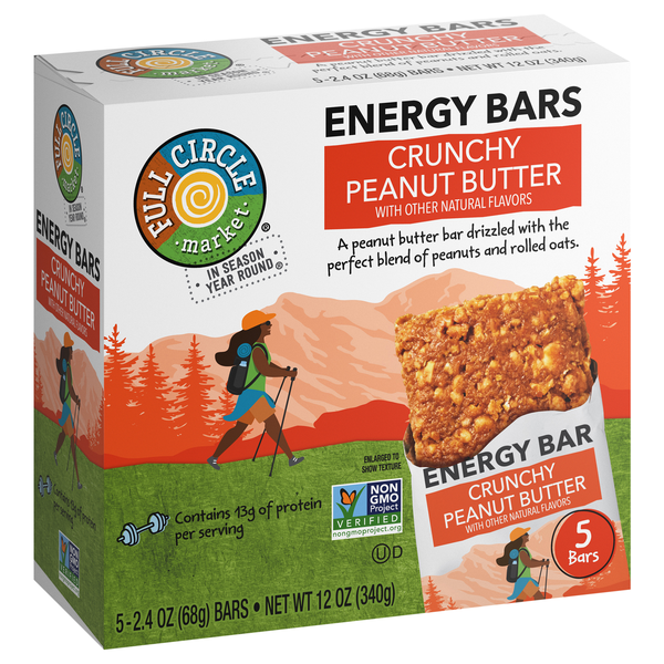 slide 1 of 1, Full Circle Market Energy Bar, Crunchy Peanut Butter, 5-2.4 Oz, 12 oz