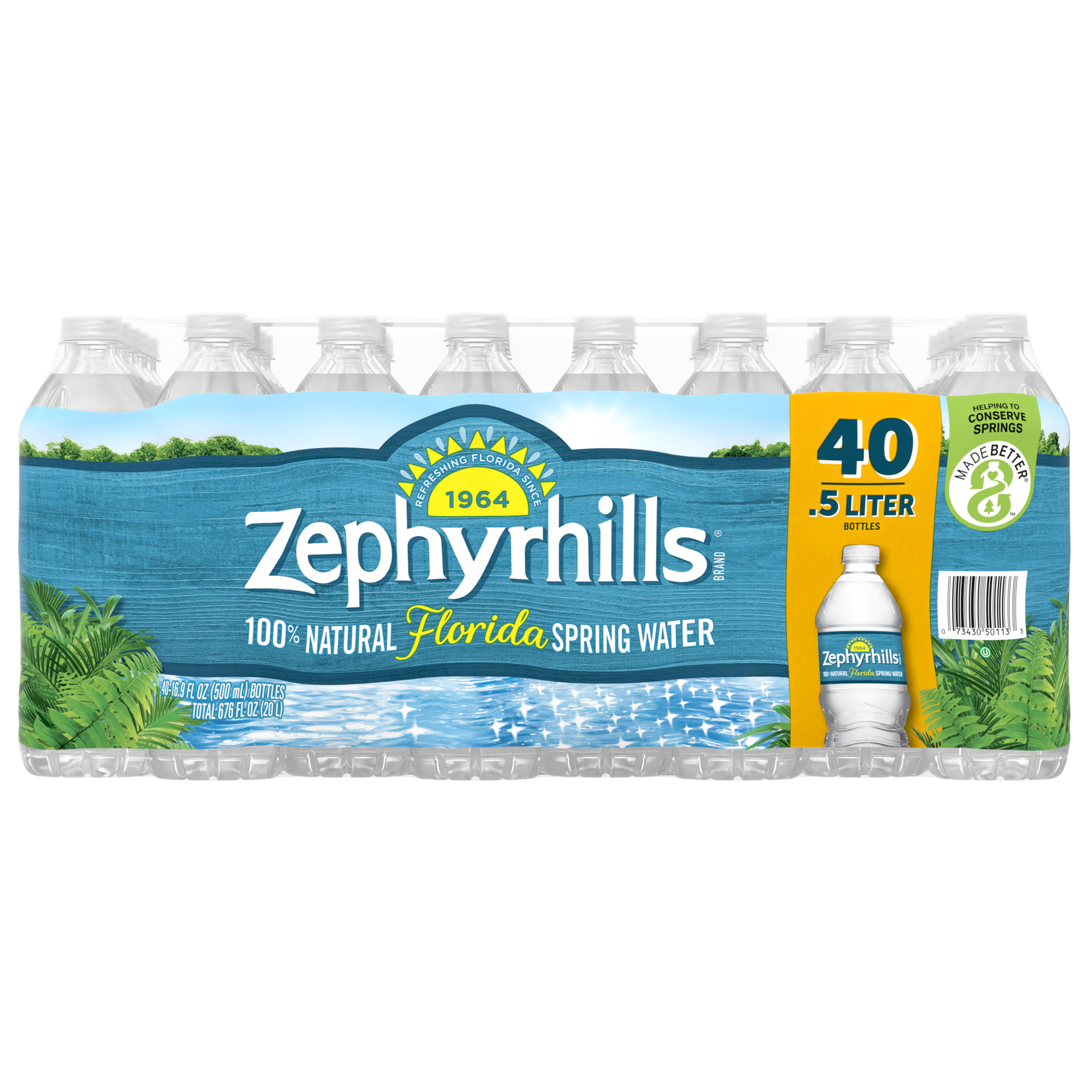 slide 1 of 8, ZEPHYRHILLS Brand 100% Natural Spring Water, 16.9-ounce plastic bottles (Pack of 40), 16.9 fl oz
