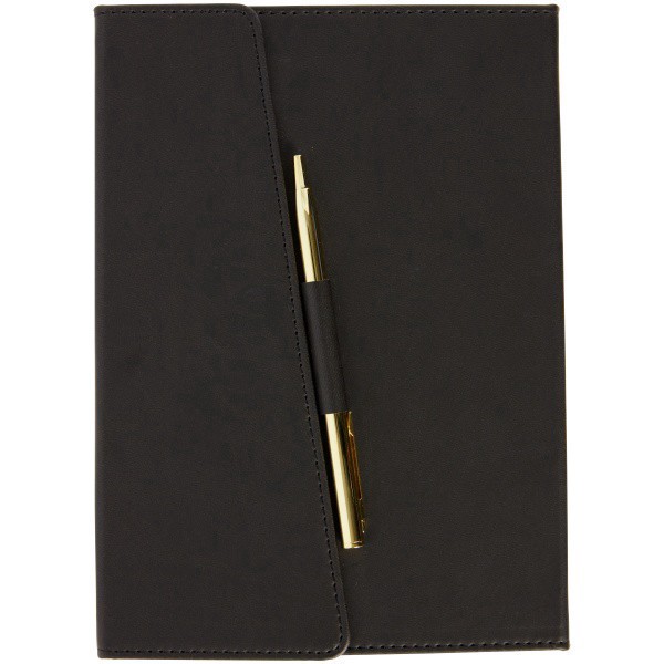 slide 1 of 2, C.R. Gibson Leatherette Journal With Pen, 5-1/2"" X 8-1/2"", College Ruled, 256 Pages (128 Sheets), Black, 128 ct
