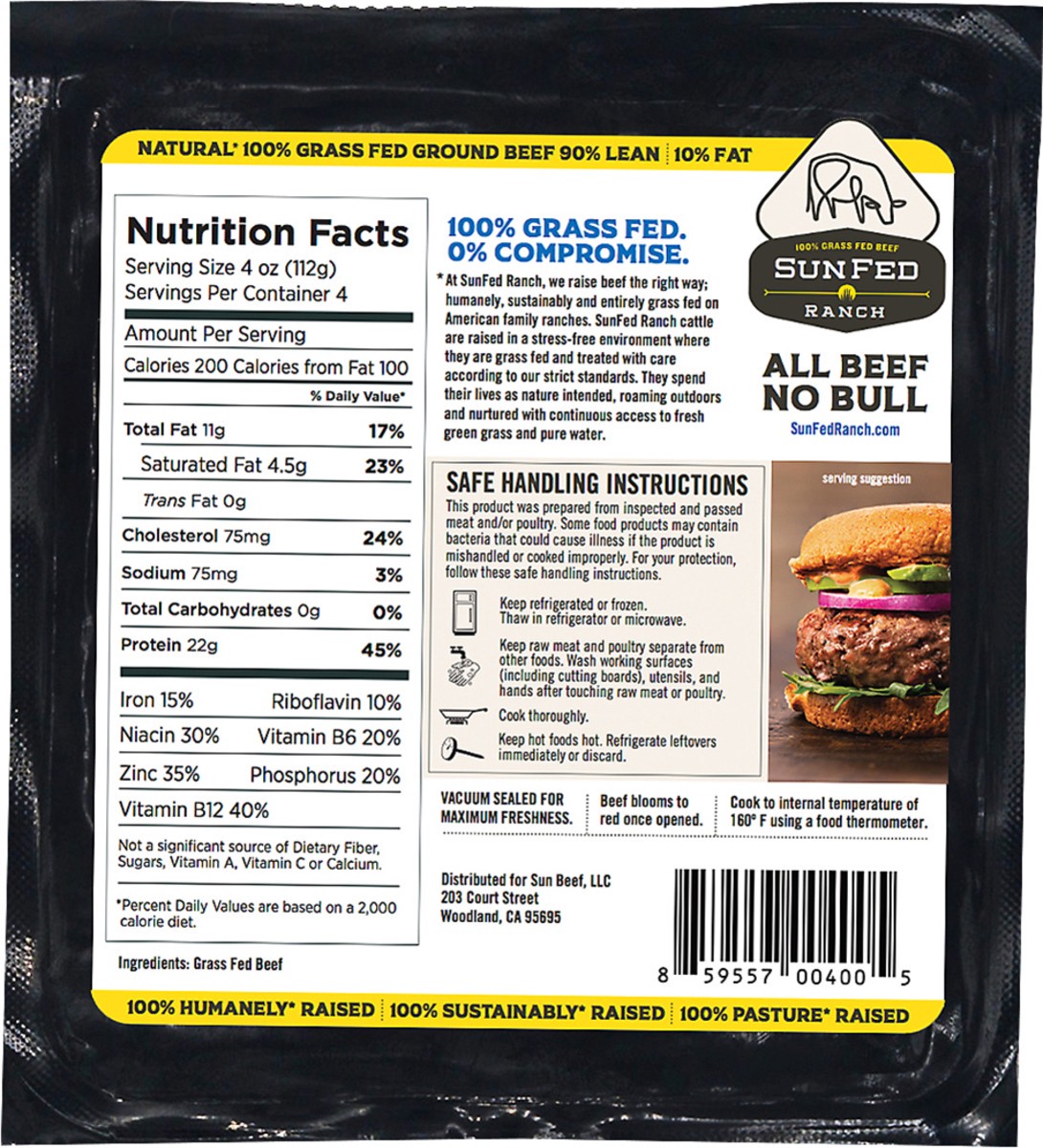 slide 3 of 3, SunFed Ranch 100% Grass Fed Ground Beef 90% Lean, per lb