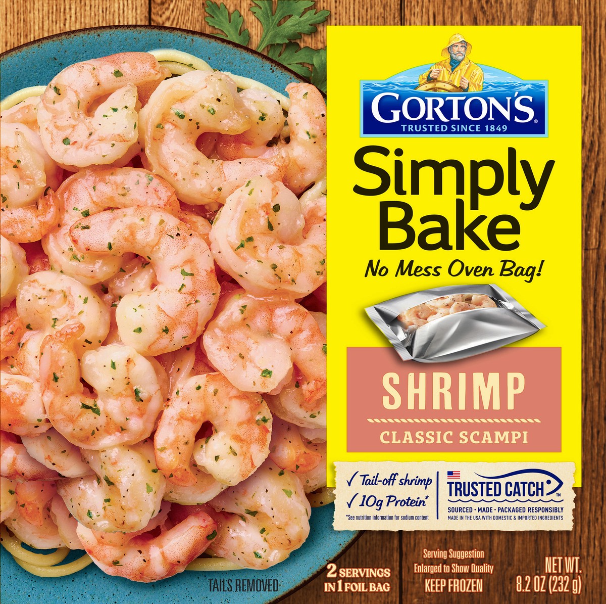 slide 6 of 13, Gorton's Simply Bake Classic Shrimp Scampi with Garlic, Butter, and Parmesan Cheese, 100% Whole, Tail-Off Shrimp, Frozen, 8.2 Ounce Package, 8.2 oz