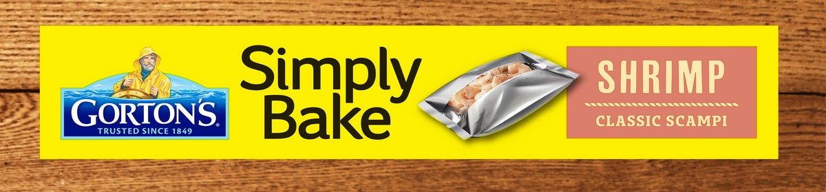 slide 12 of 13, Gorton's Simply Bake Classic Shrimp Scampi with Garlic, Butter, and Parmesan Cheese, 100% Whole, Tail-Off Shrimp, Frozen, 8.2 Ounce Package, 8.2 oz