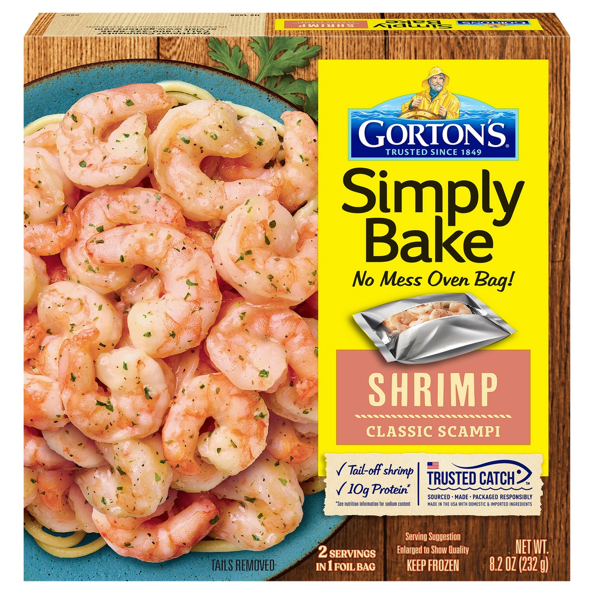 slide 13 of 13, Gorton's Simply Bake Classic Shrimp Scampi with Garlic, Butter, and Parmesan Cheese, 100% Whole, Tail-Off Shrimp, Frozen, 8.2 Ounce Package, 8.2 oz