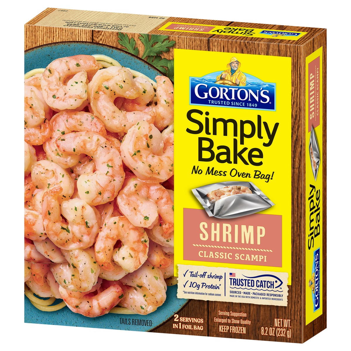 slide 9 of 13, Gorton's Simply Bake Classic Shrimp Scampi with Garlic, Butter, and Parmesan Cheese, 100% Whole, Tail-Off Shrimp, Frozen, 8.2 Ounce Package, 8.2 oz