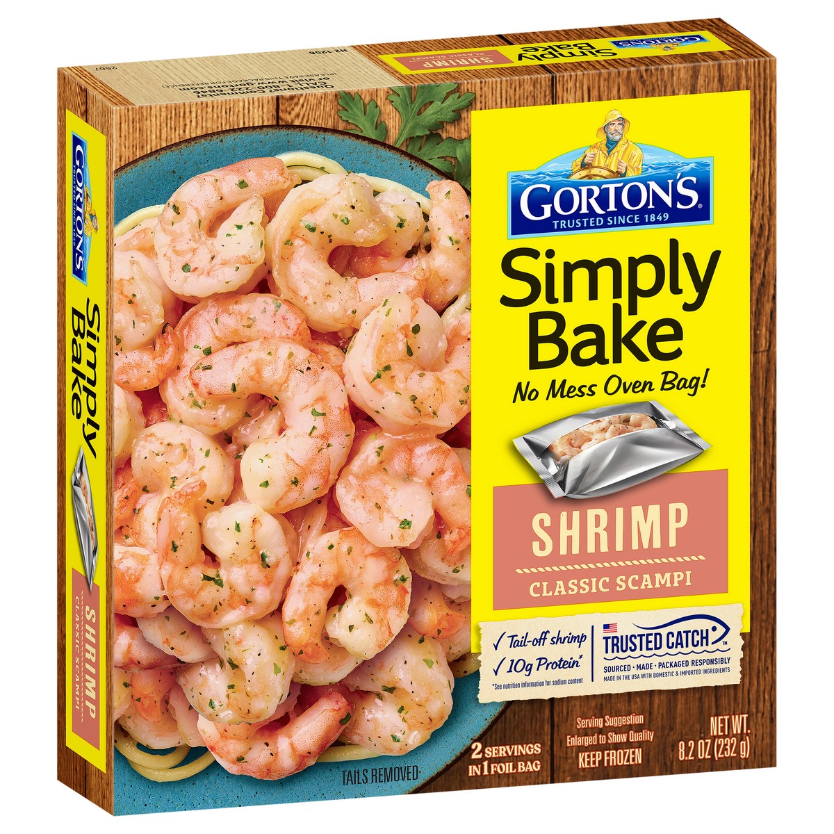 slide 10 of 13, Gorton's Simply Bake Classic Shrimp Scampi with Garlic, Butter, and Parmesan Cheese, 100% Whole, Tail-Off Shrimp, Frozen, 8.2 Ounce Package, 8.2 oz