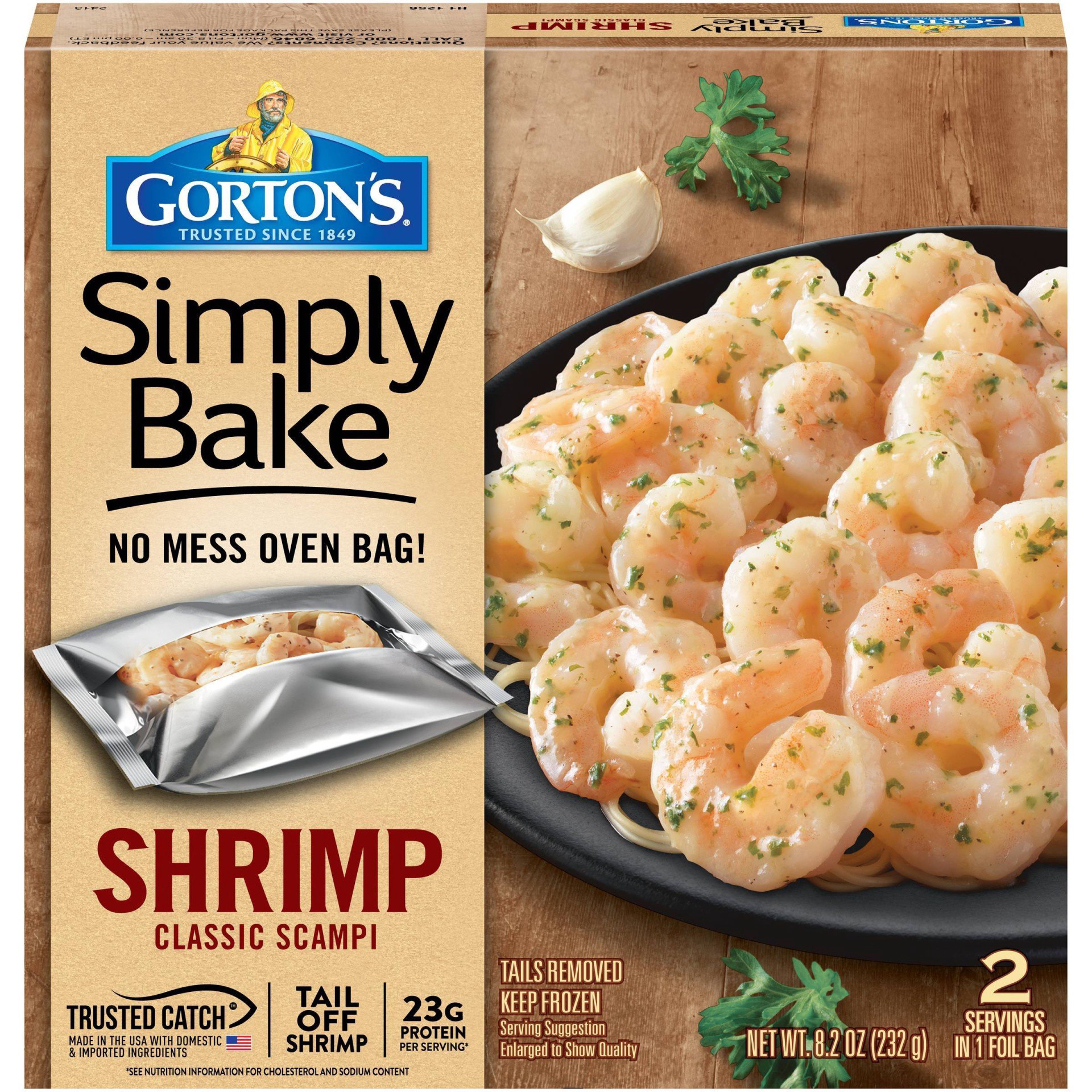 slide 1 of 13, Gorton's Simply Bake Classic Shrimp Scampi with Garlic, Butter, and Parmesan Cheese, 100% Whole, Tail-Off Shrimp, Frozen, 8.2 Ounce Package, 8.2 oz