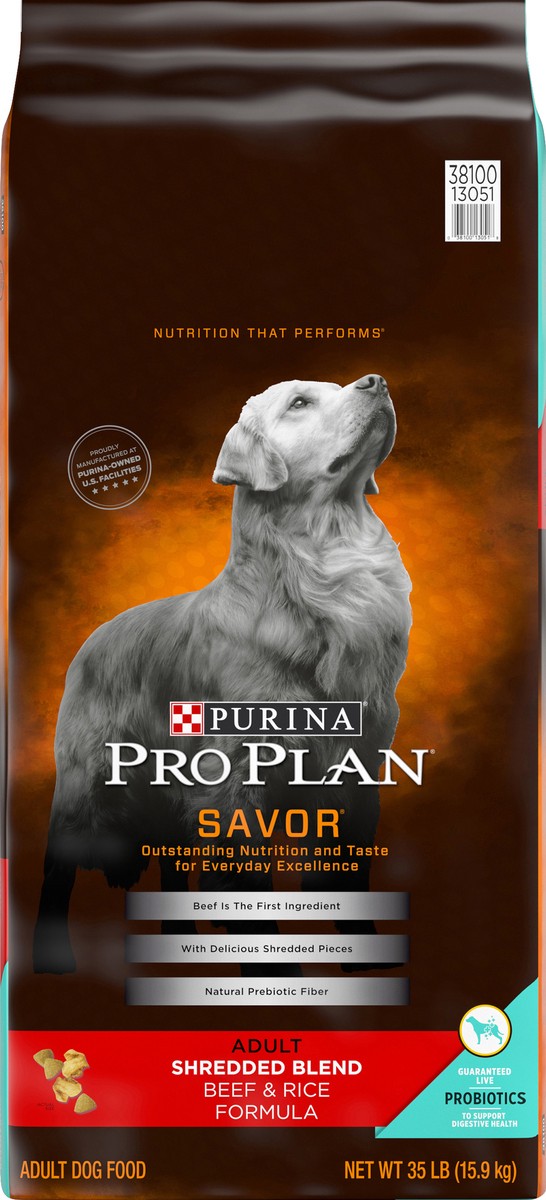 slide 5 of 6, Pro Plan Purina Pro Plan High Protein Dog Food With Probiotics for Dogs, Shredded Blend Beef & Rice Formula, 35 lb