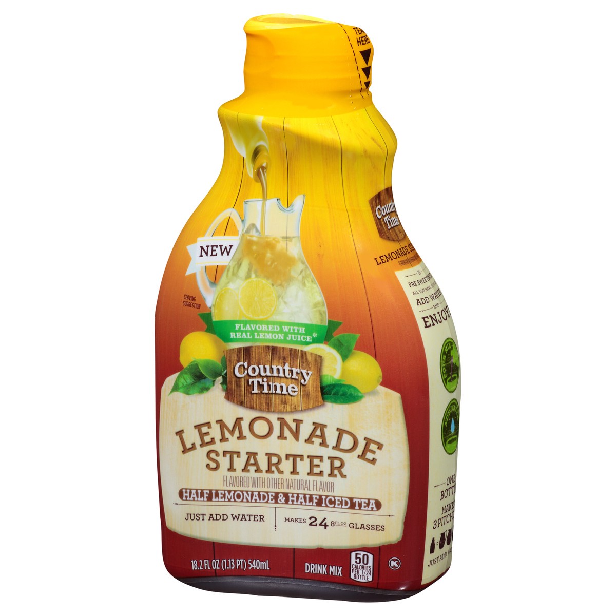 slide 13 of 13, COUNTRY TIME Lemonade Starter Half Lemonade and Half Iced Tea Liquid Beverage-Concentrate 18.2 fl oz. Bottle, 18.20 fl oz