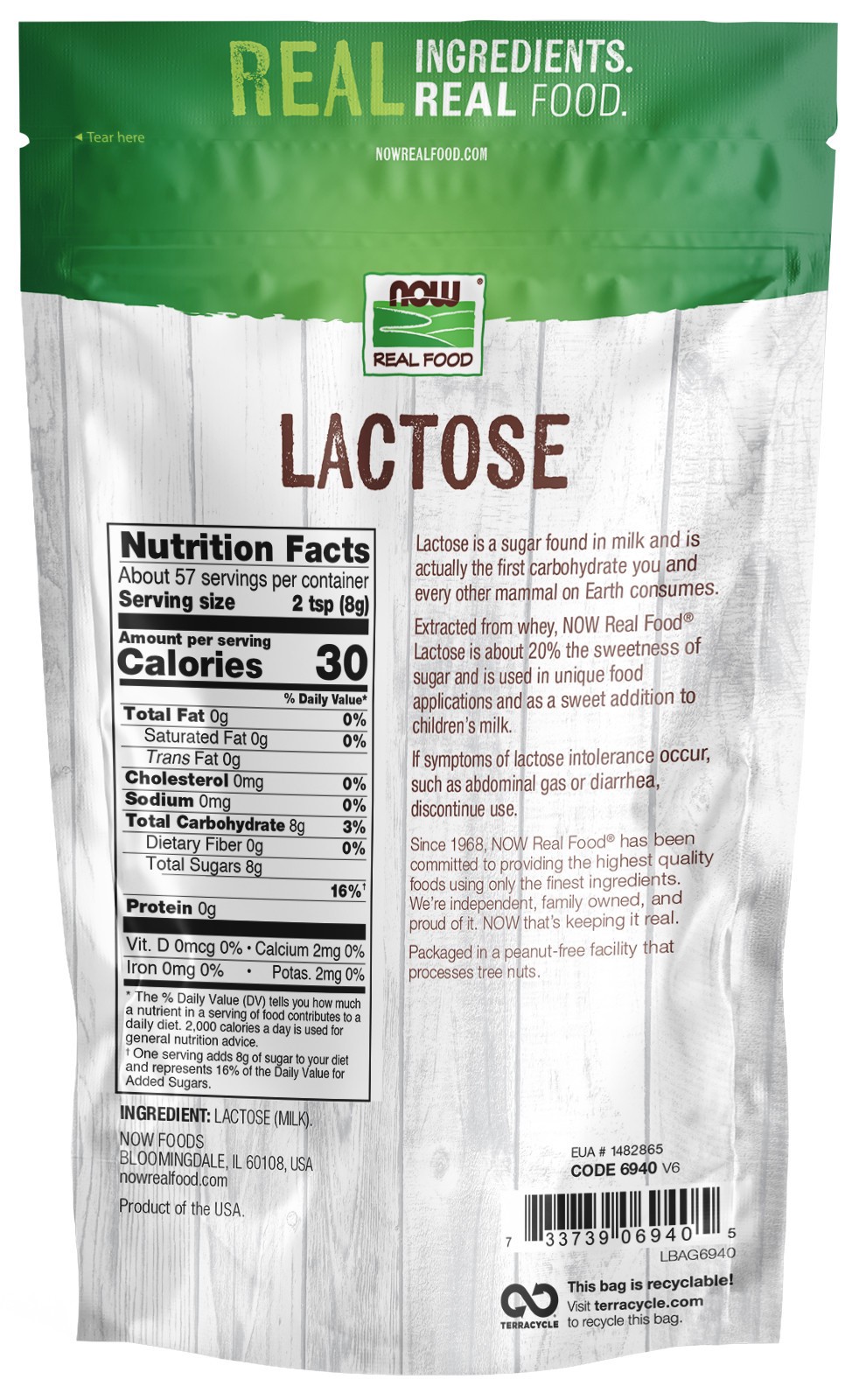 slide 2 of 3, NOW Natural Foods Lactose Powder - 1 lb., 1 lb