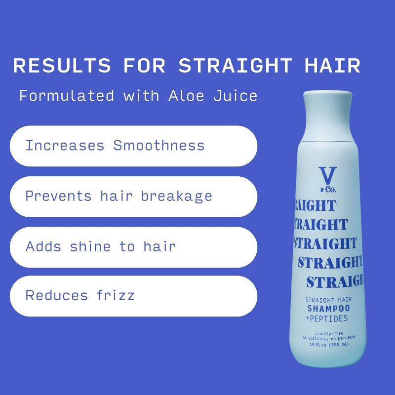 slide 5 of 9, V&Co. Straight Hair Shampoo + Peptides 12 fl oz, 12 fl oz