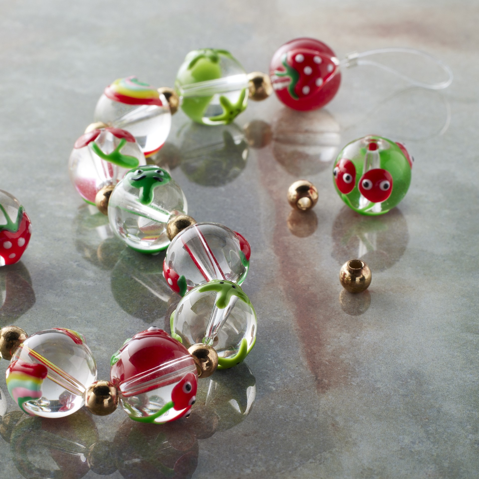 slide 2 of 3, Fruit, Star & Rainbow Glass Round Beads, 12mm By Bead Landing, 12mm