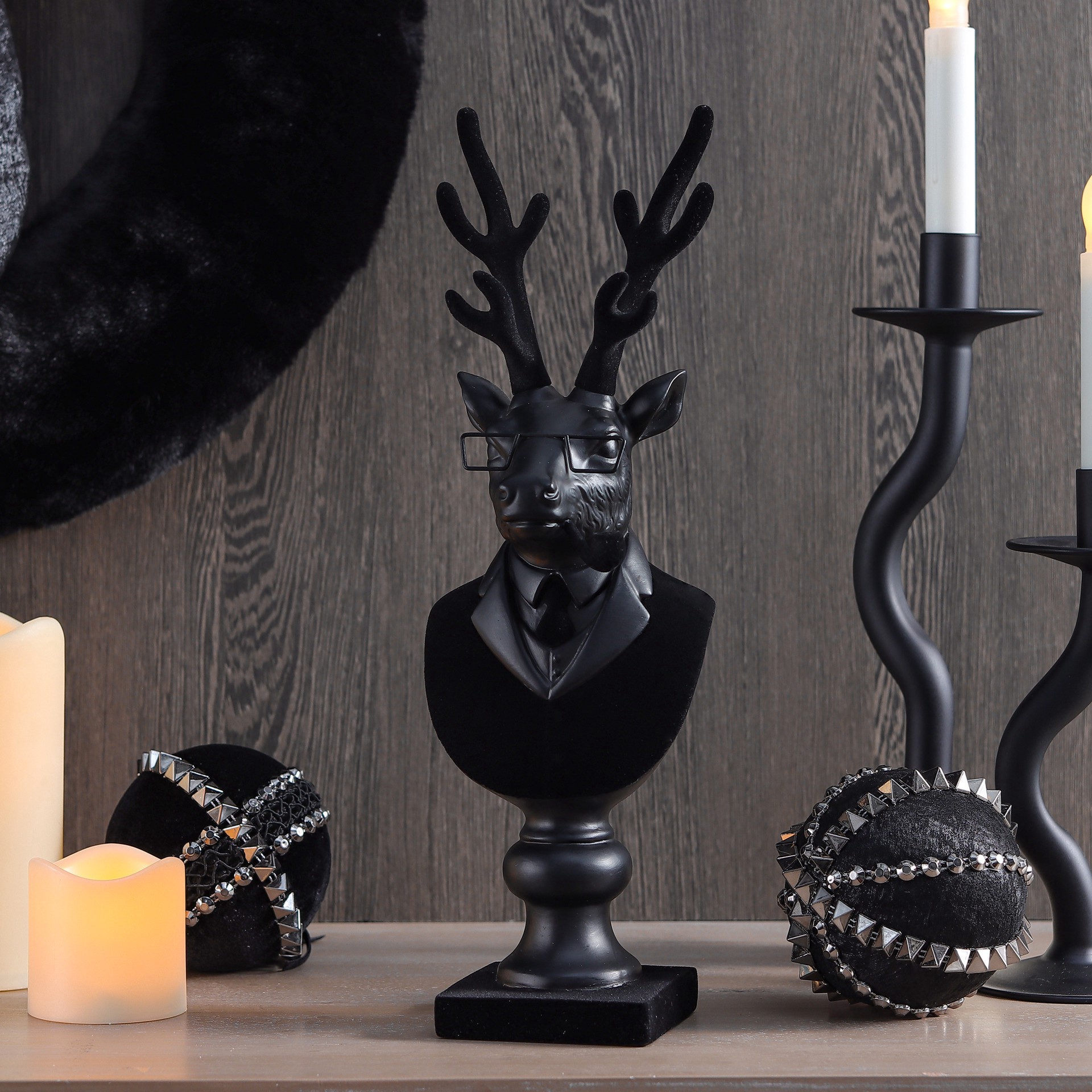 slide 7 of 8, 14" Black Reindeer Bust With Glasses & Pipe By Ashland, 75 in x 4 in x 14 in