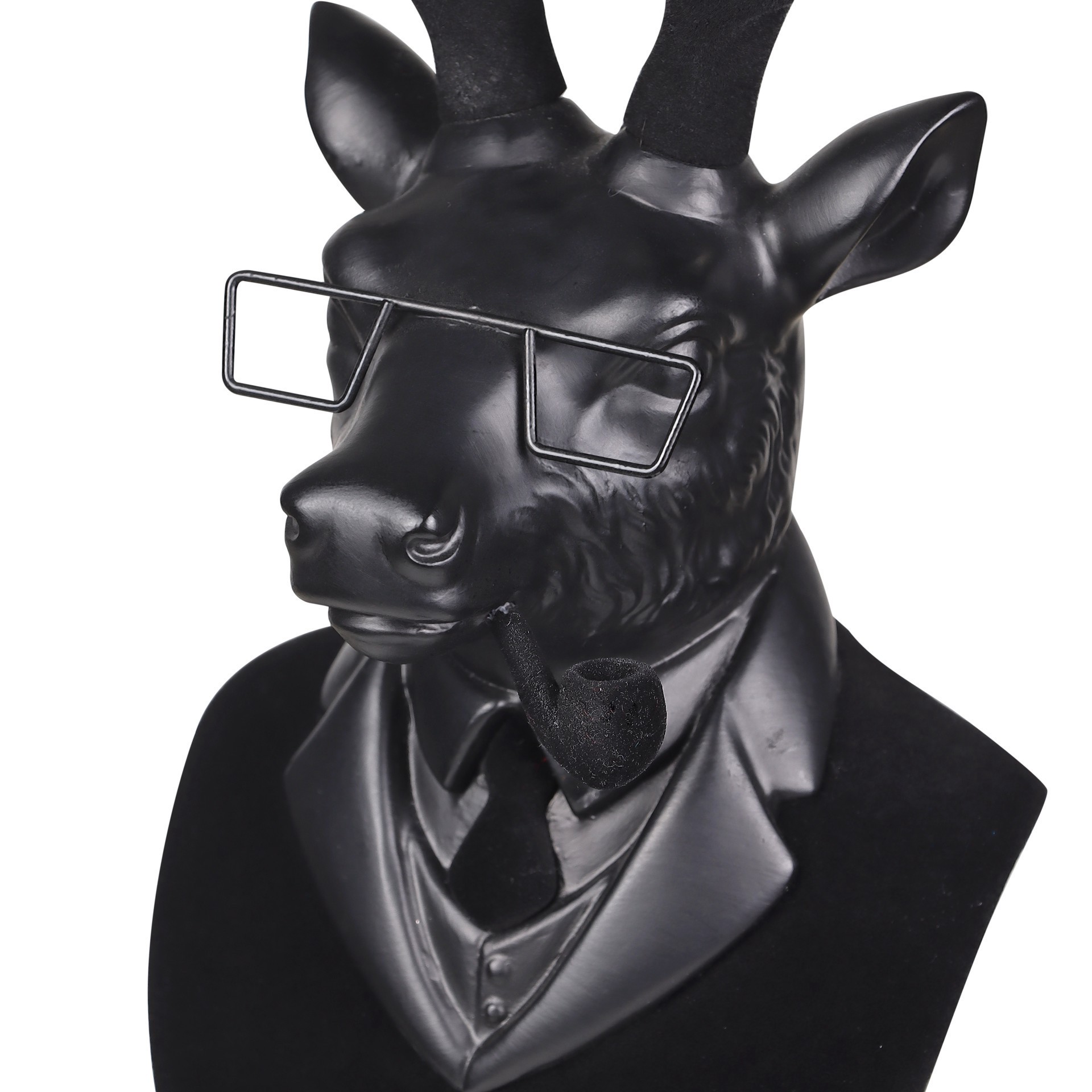 slide 4 of 8, 14" Black Reindeer Bust With Glasses & Pipe By Ashland, 75 in x 4 in x 14 in