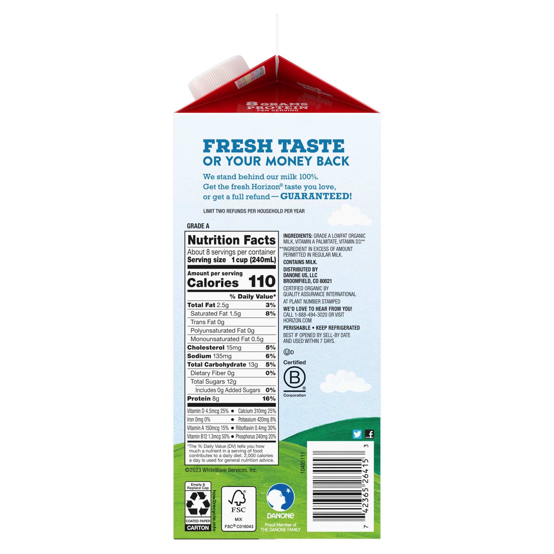 slide 5 of 5, Horizon Organic High Vitamin D 1 Percent Milk, High Vitamin D Lowfat Milk, 64 FL OZ Half Gallon Carton, 1/2 gal