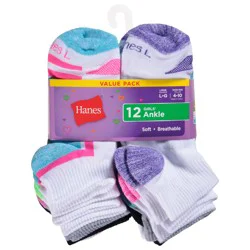 Hanes Girls' Cool Comfort Ankle Socks, Size Large