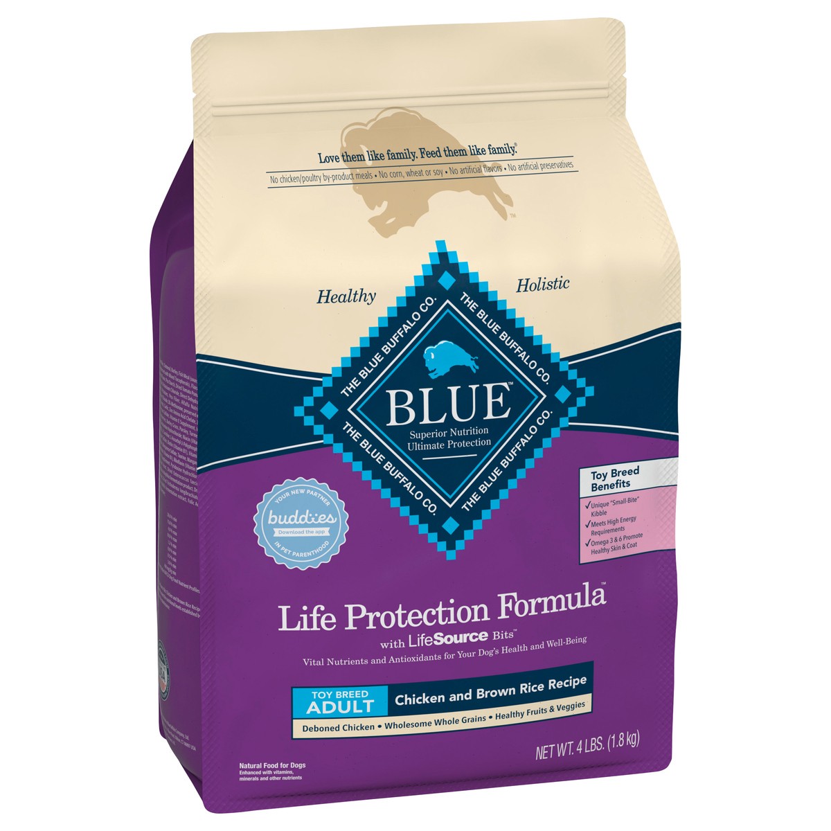 slide 3 of 8, Blue Buffalo Life Protection Formula Natural Adult Toy Breed Dry Dog Food, Chicken and Brown Rice 4-lb, 4 lb