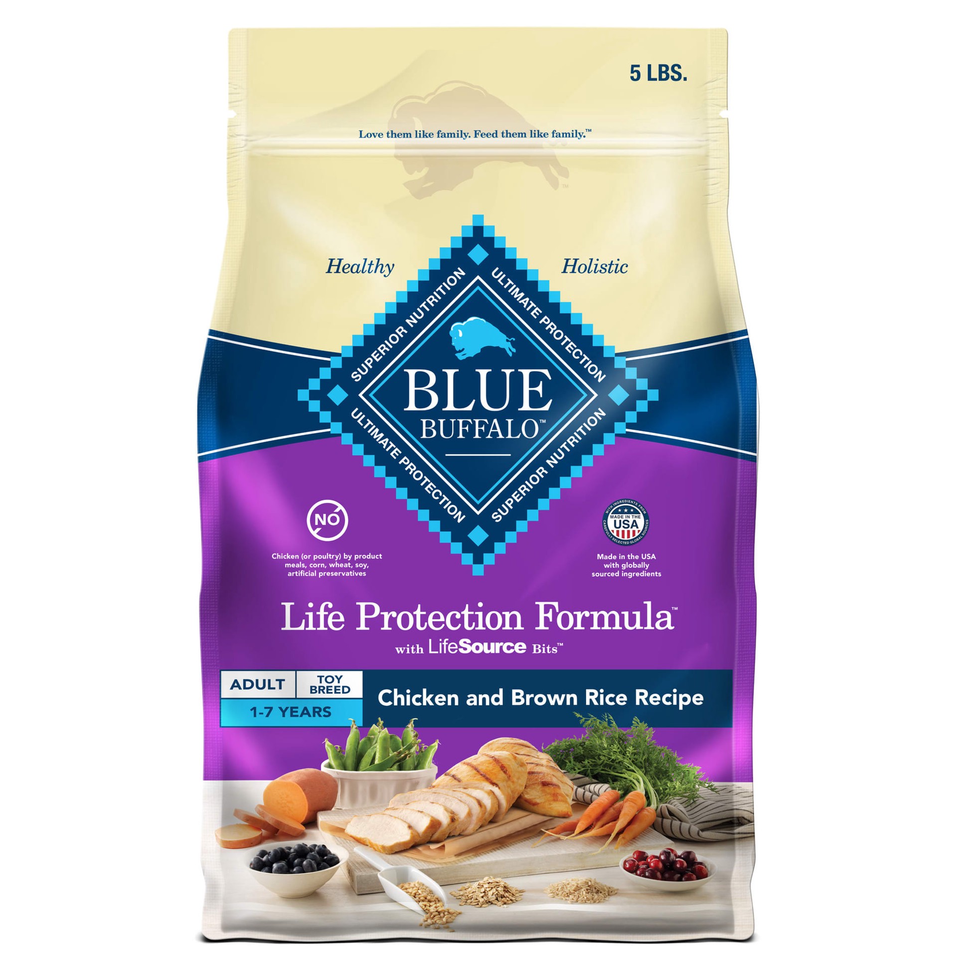 slide 1 of 8, Blue Buffalo Life Protection Formula Natural Adult Toy Breed Dry Dog Food, Chicken and Brown Rice 4-lb, 4 lb