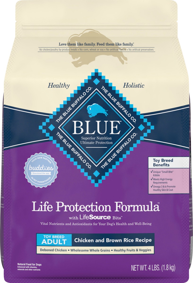 slide 6 of 8, Blue Buffalo Life Protection Formula Natural Adult Toy Breed Dry Dog Food, Chicken and Brown Rice 4-lb, 4 lb