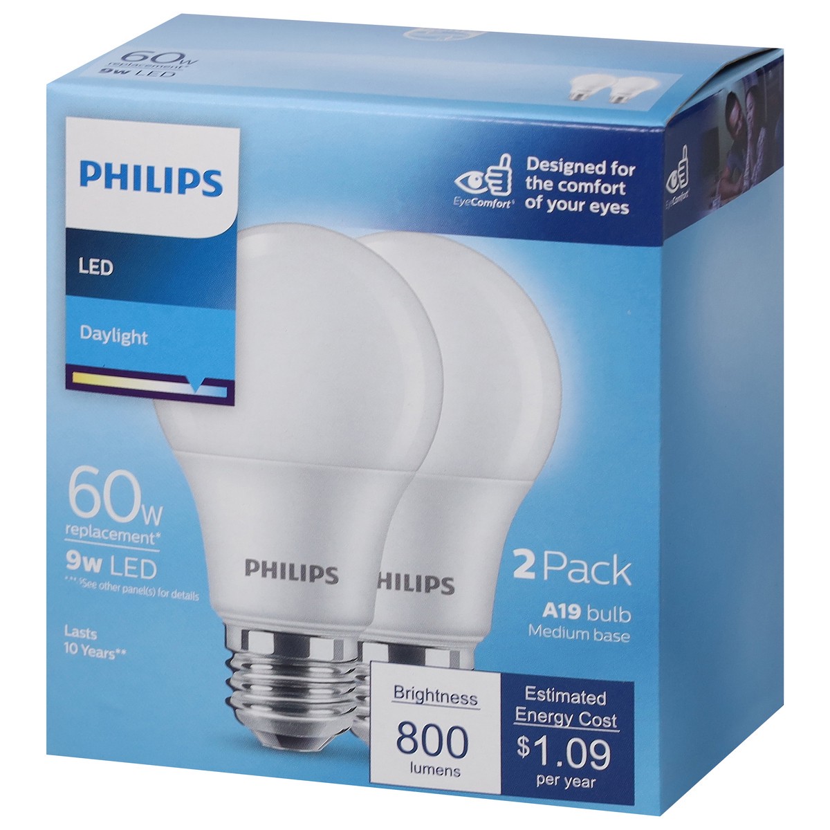 slide 4 of 9, Philips Daylight 9-Watt (60-Watt) A19 Led Light Bulb, 2 ct