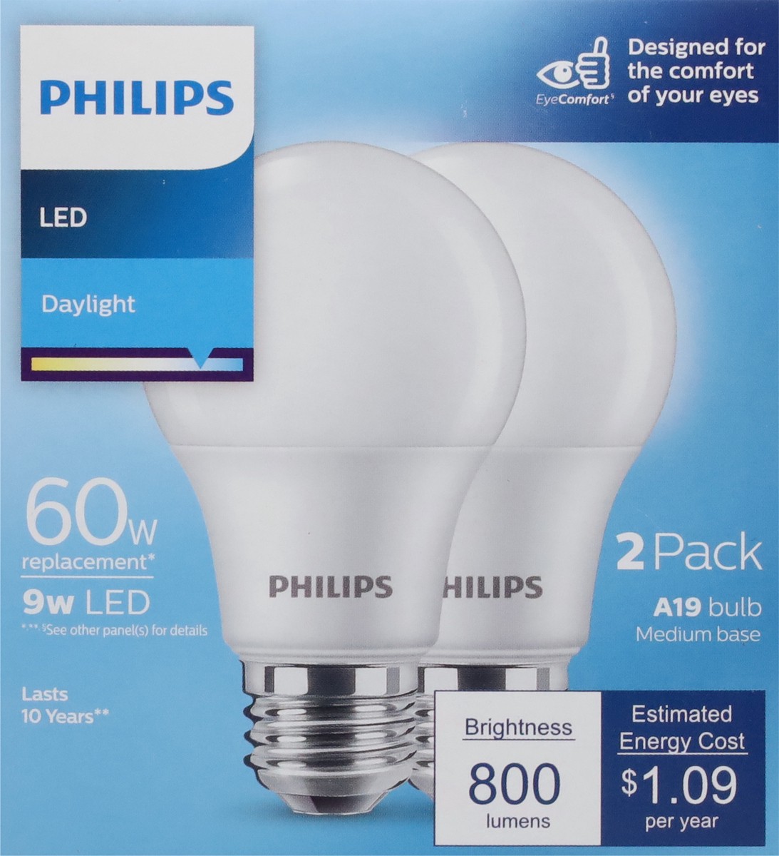 slide 5 of 9, Philips Daylight 9-Watt (60-Watt) A19 Led Light Bulb, 2 ct