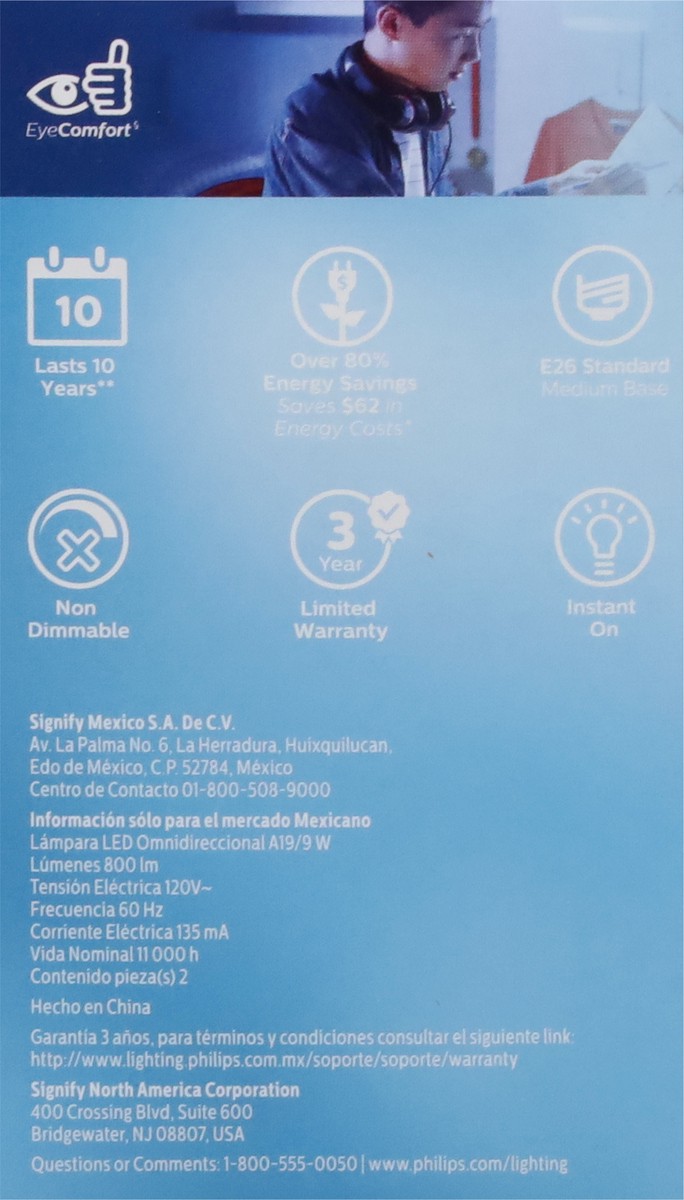 slide 2 of 9, Philips Daylight 9-Watt (60-Watt) A19 Led Light Bulb, 2 ct