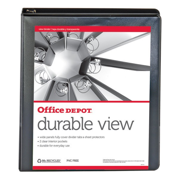 slide 3 of 8, Office Depot Brand Durable Round-Ring View Binders, 1'' Rings, Black, Pack Of 6, 6 ct
