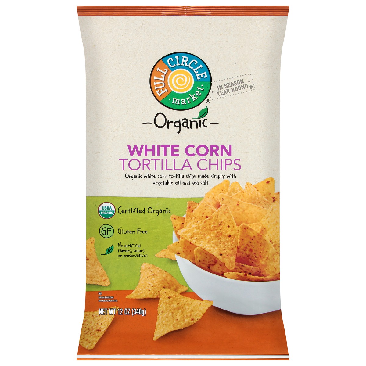 slide 1 of 9, Full Circle Market Organic White Corn Tortilla Chips 12 oz, 12 oz