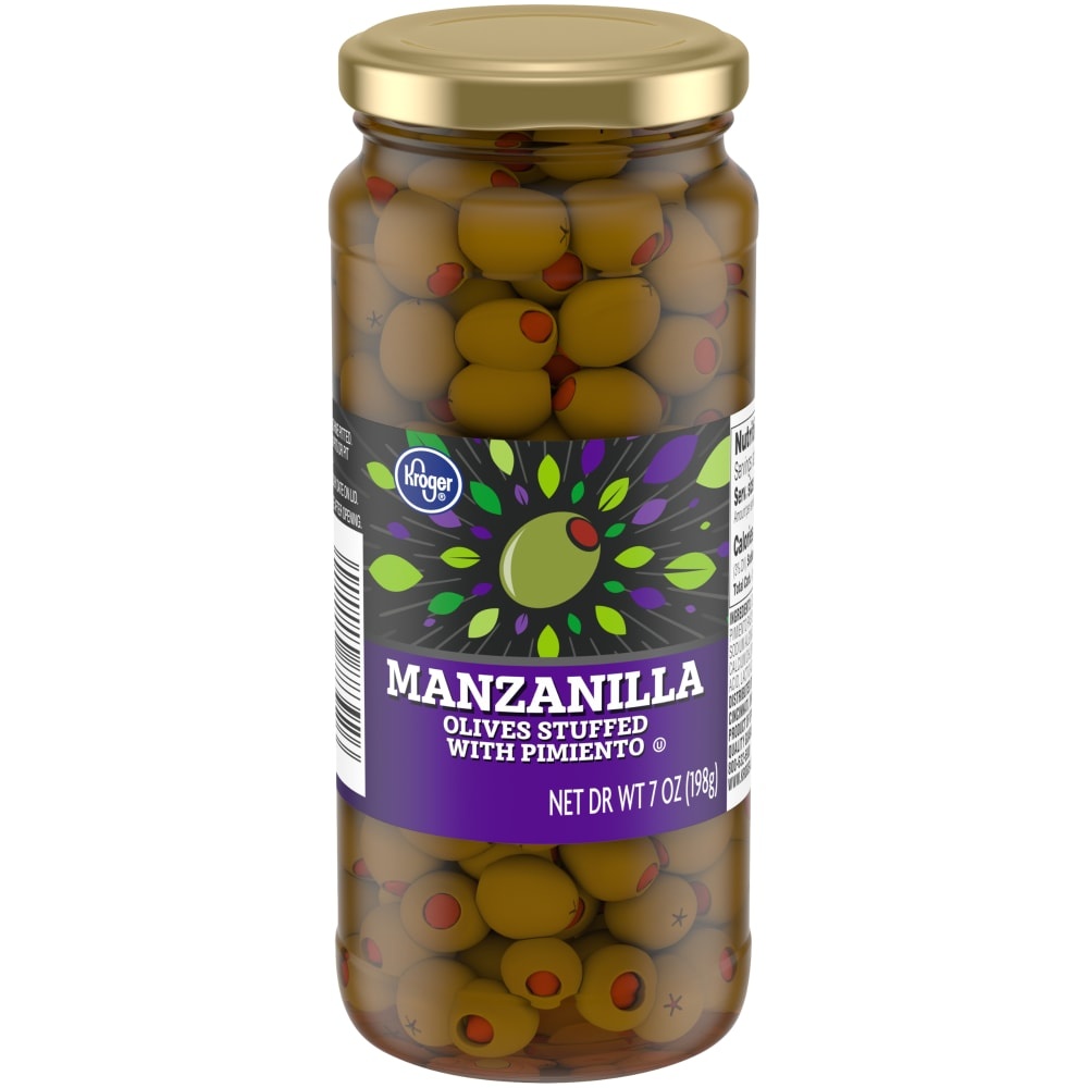 slide 1 of 1, Kroger Stuffed Manzanilla Green Olives, 7 oz