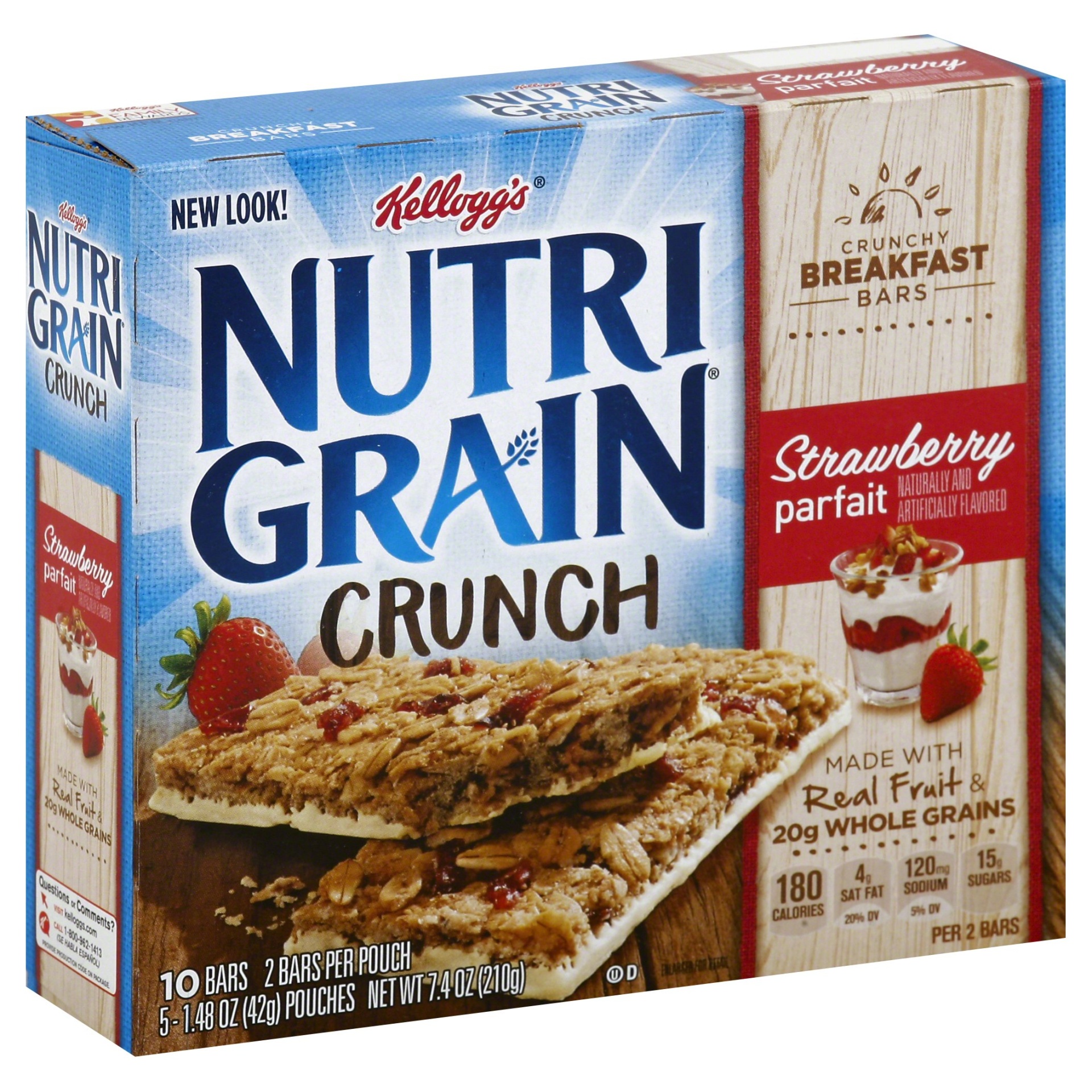 slide 1 of 6, Kellogg's Nutri Grain Crunch Strawberry Parfait Breakfast Bars 10 ct Box, 5 ct; 1.48 oz