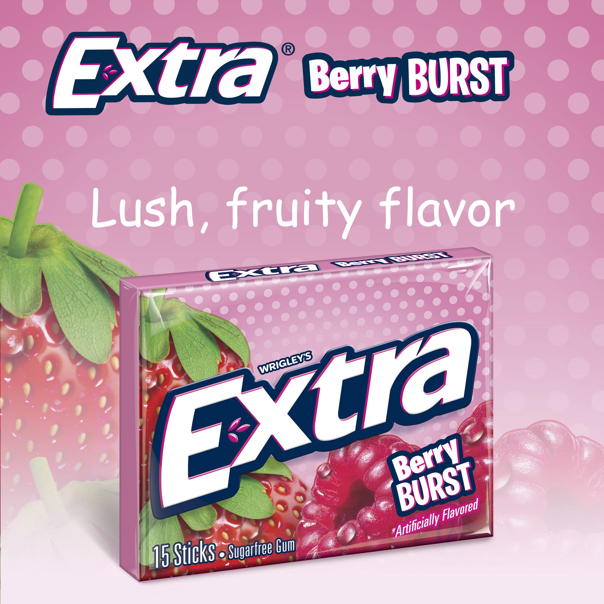 slide 3 of 6, Extra Berry Burst Sugarfree Gum, single pack, 15 pc