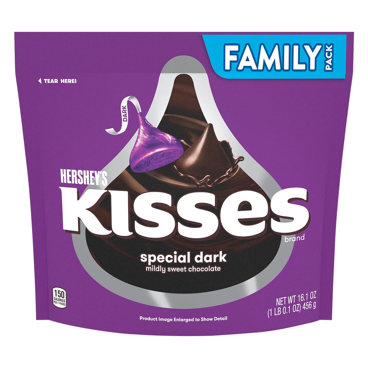 slide 1 of 1, Hershey's Kisses Dark Chocolate Candy Family Pack, 16.1 oz