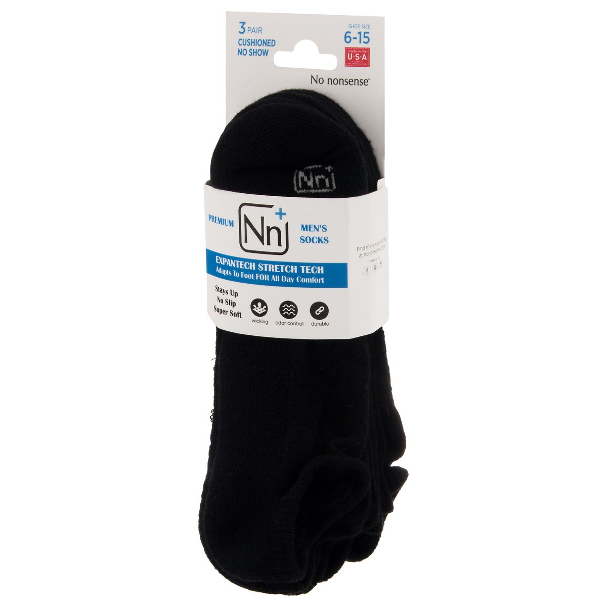 slide 4 of 4, Nn+ Mens Shoe Size 6-15 Premium Black Men's Socks 3 ea, 3 ct