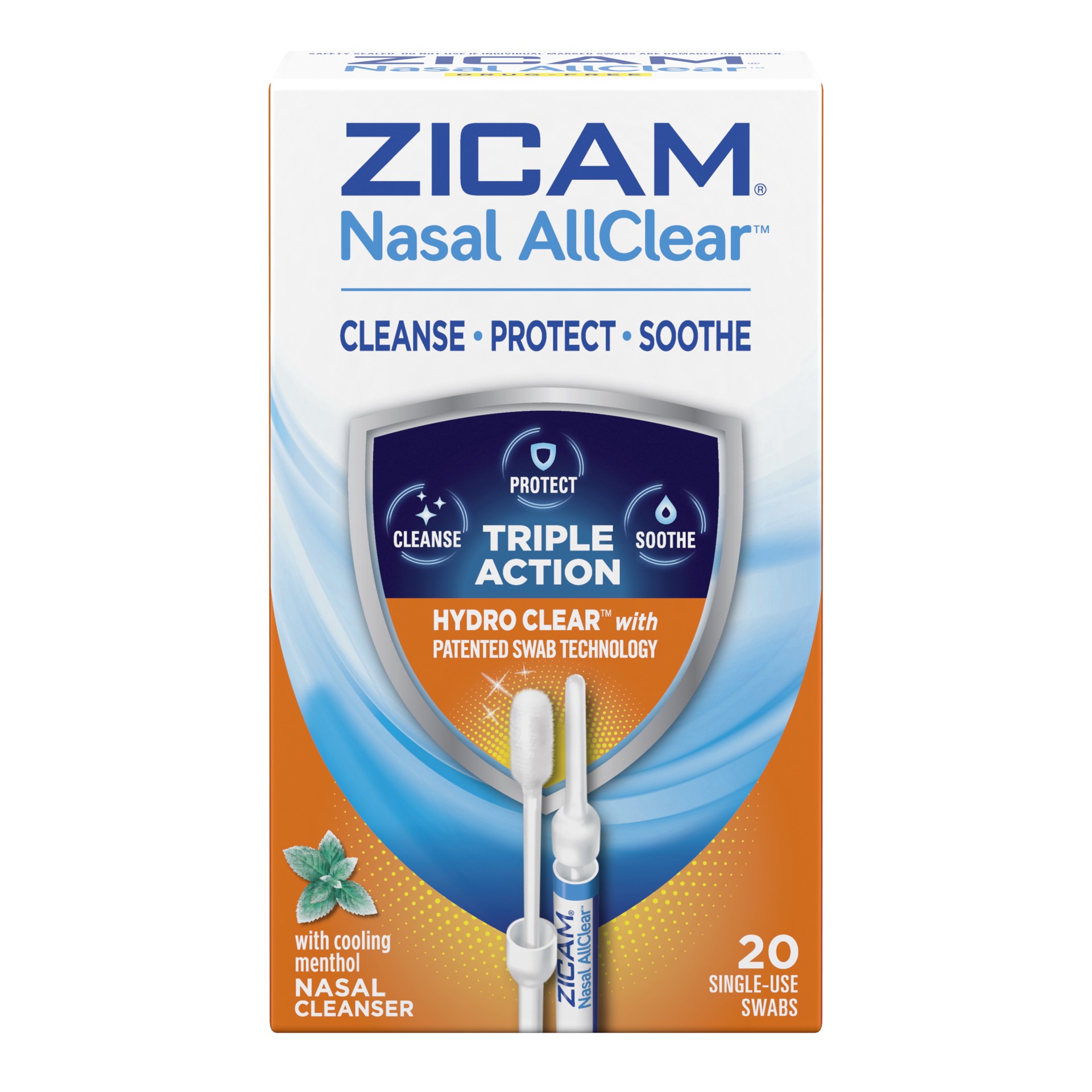 slide 1 of 4, Zicam Nasal AllClear, Triple Action Nasal Cleanser with Cooling Menthol, Protect, Soothe, Cleanse Nasal Passages, Sinus Relief, Drug-Free, 20 count, 20 ct