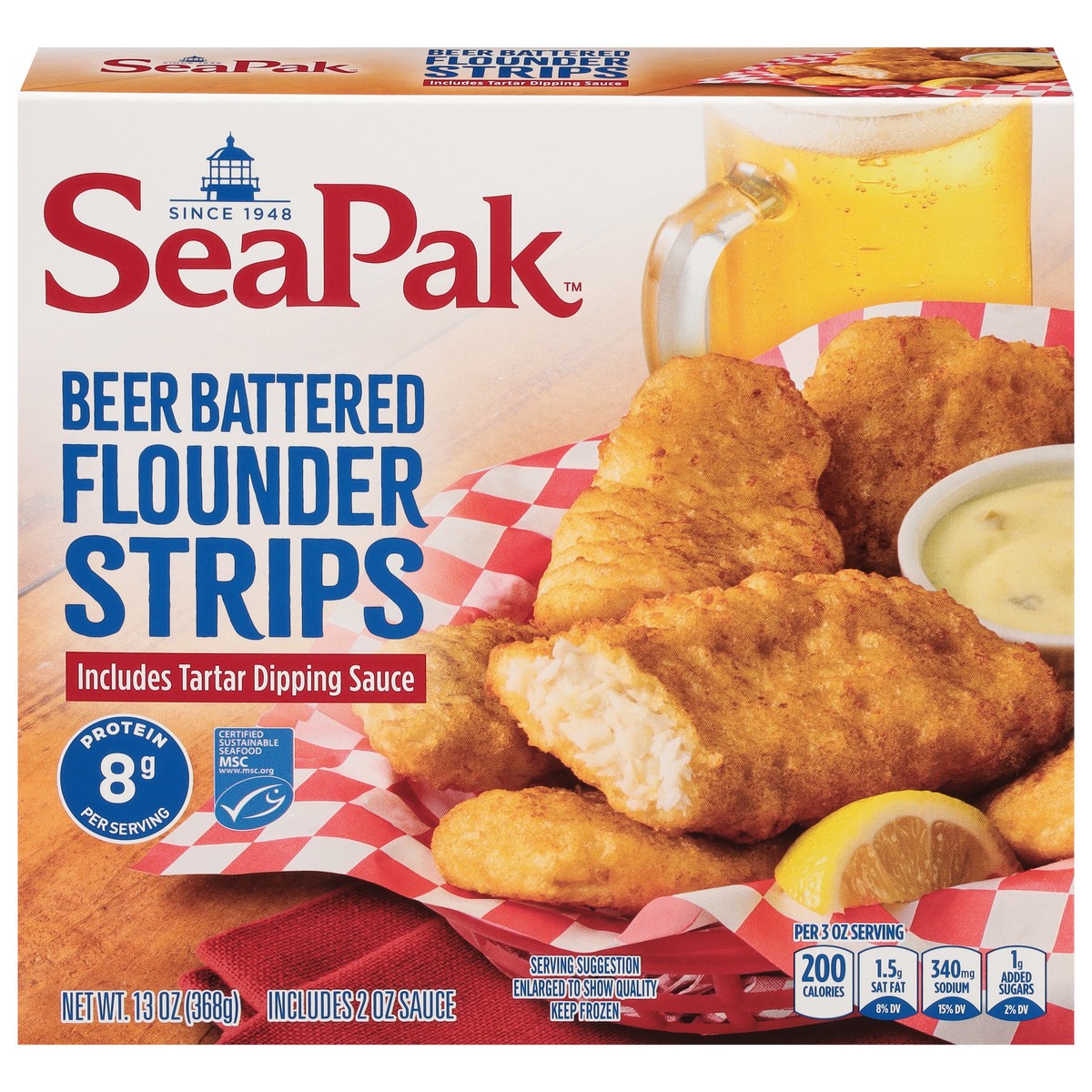 slide 10 of 14, SeaPak Beer Battered Flounder Strips 13 oz, 13 oz