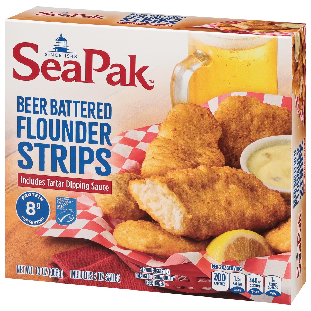 slide 9 of 14, SeaPak Beer Battered Flounder Strips 13 oz, 13 oz