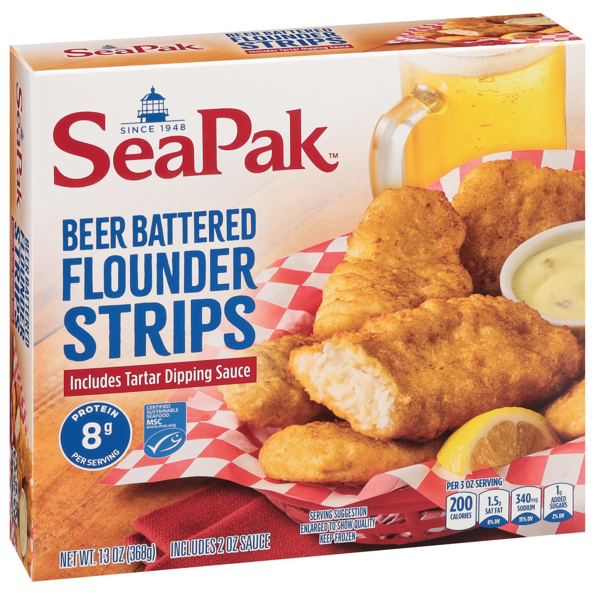 slide 4 of 14, SeaPak Beer Battered Flounder Strips 13 oz, 13 oz