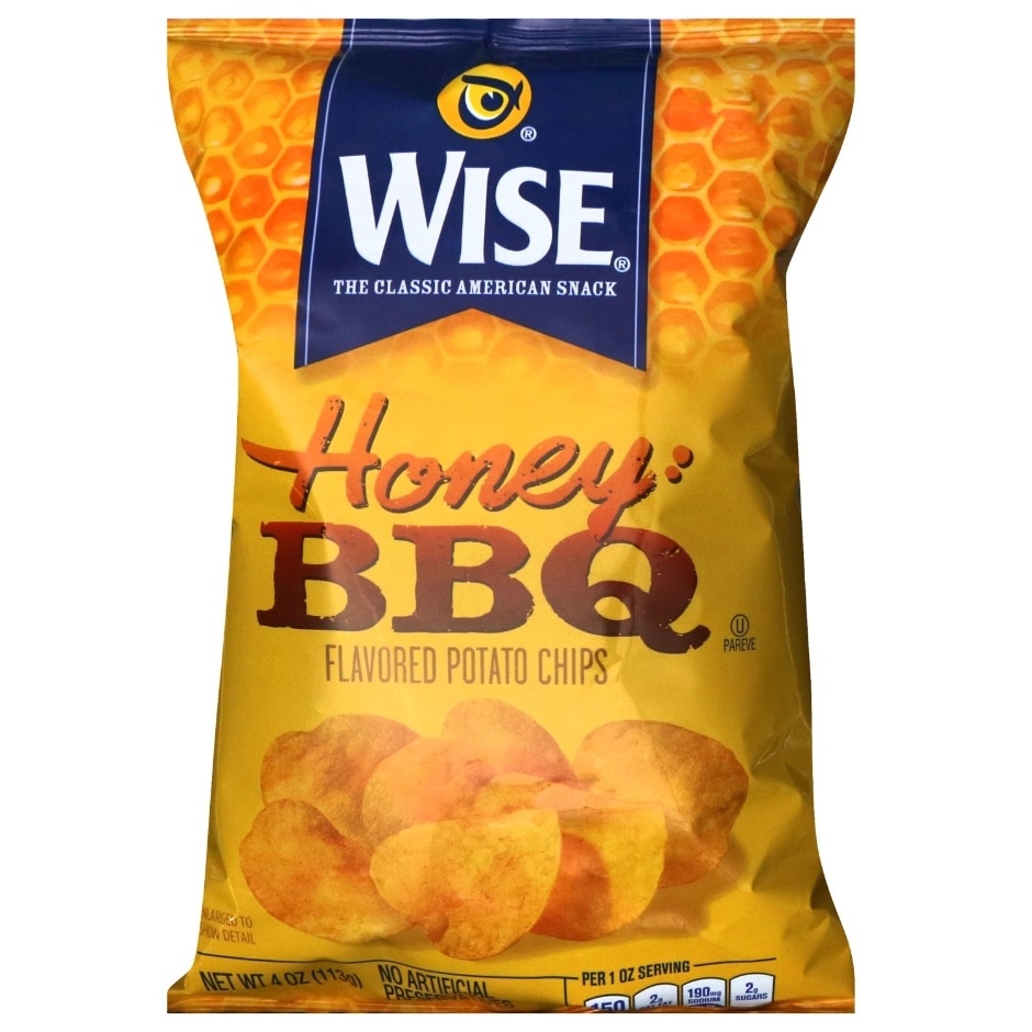 slide 1 of 1, Wise Honey BBQ Potato Chips, 4 oz